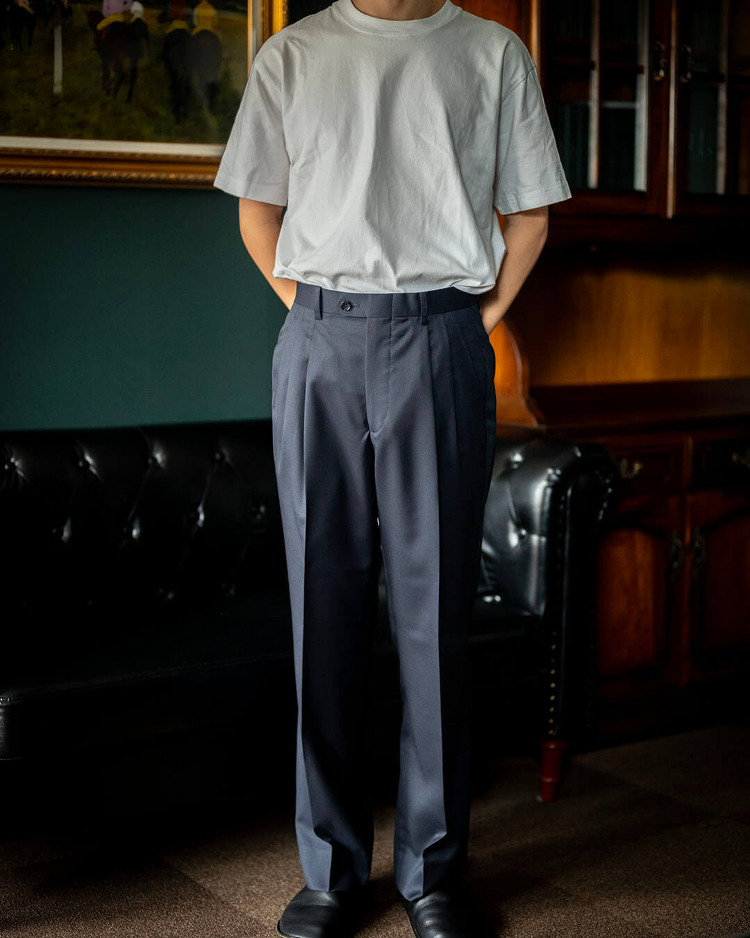 【姫路市Y様のご依頼】ネイビージャケットに合わせた一着。色を揃えて、質感で遊ぶ。