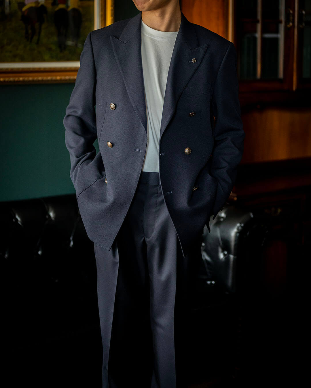 【姫路市Y様のご依頼】ネイビージャケットに合わせた一着。色を揃えて、質感で遊ぶ。