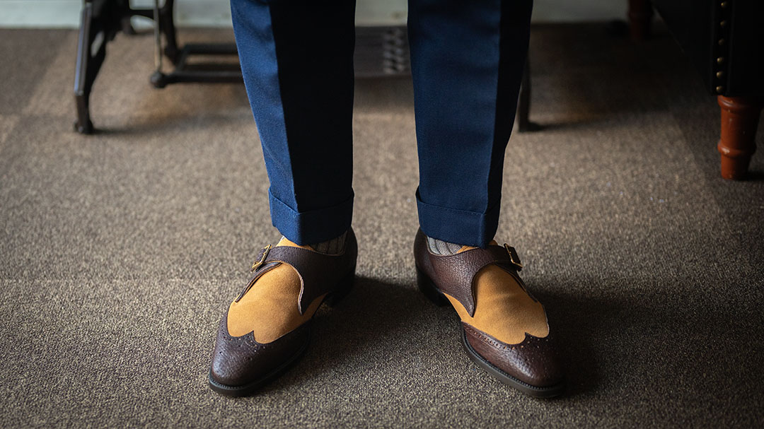 6カ月待ちで仕上がった一足。イノシシとスウェードが織りなす異素材の調和がとれたオーダーシューズ