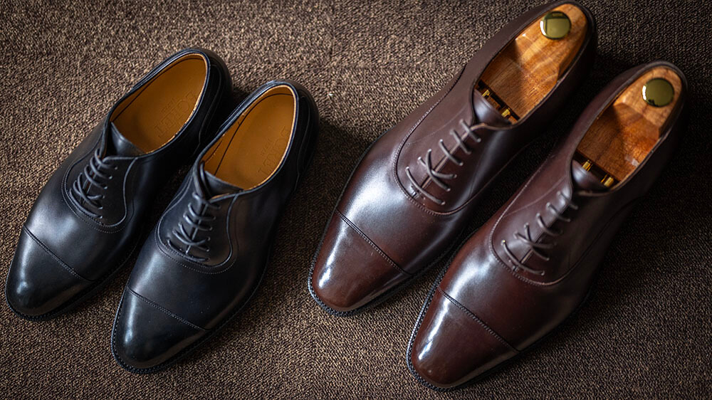 【オーダーシューズ仕上がり】ボックスカーフでお作りした2足のストレートチップ