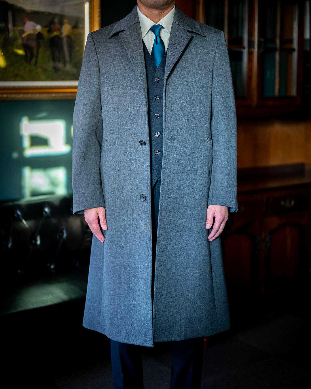 【T様冬の装い】英国フランネルスーツとキャバリーツイルバルカラーコート