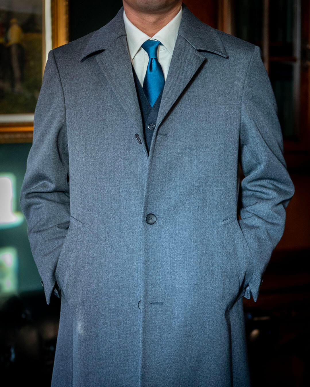 【T様冬の装い】英国フランネルスーツとキャバリーツイルバルカラーコート