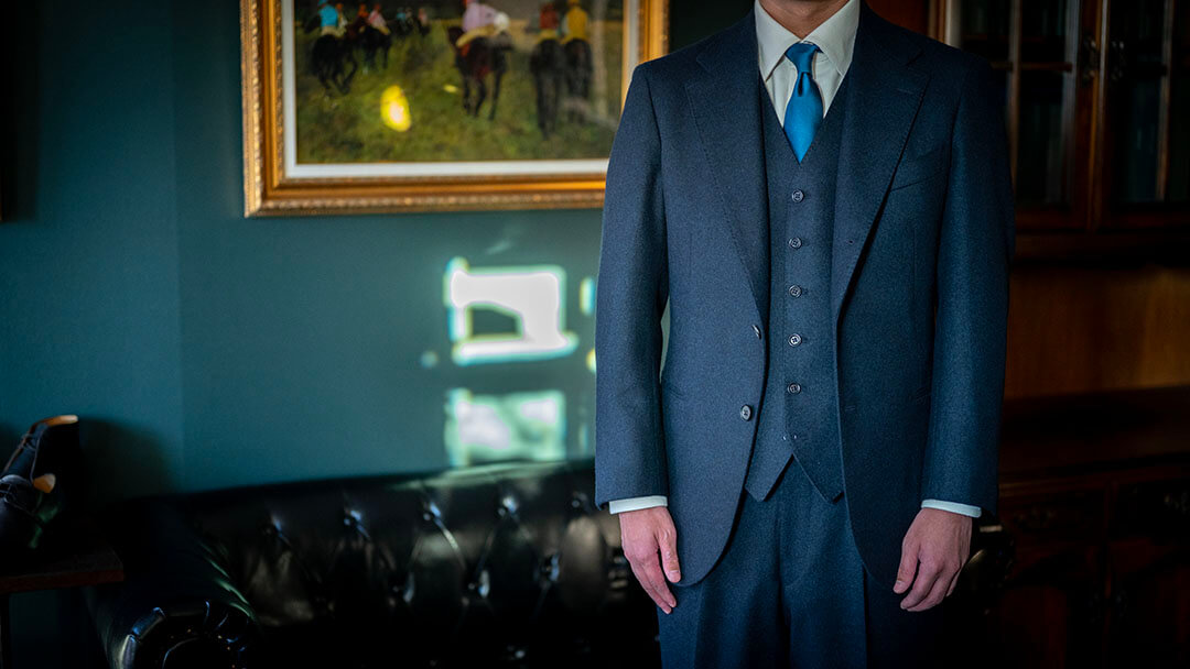 【T様冬の装い】英国フランネルスーツとキャバリーツイルのバルカラーコート