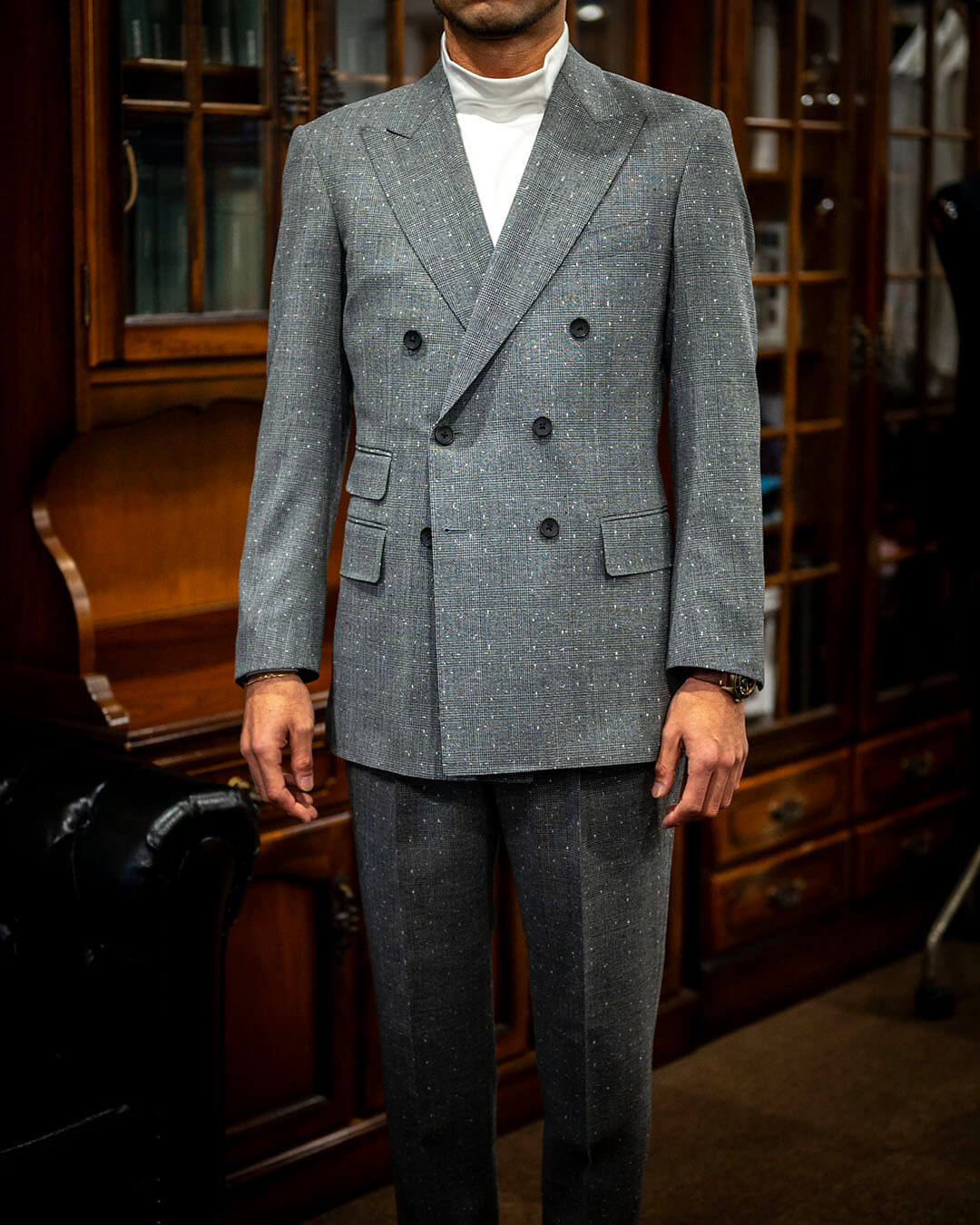 【姫路市のS様】ネップの効いたグレンチェック生地のオーダースーツ