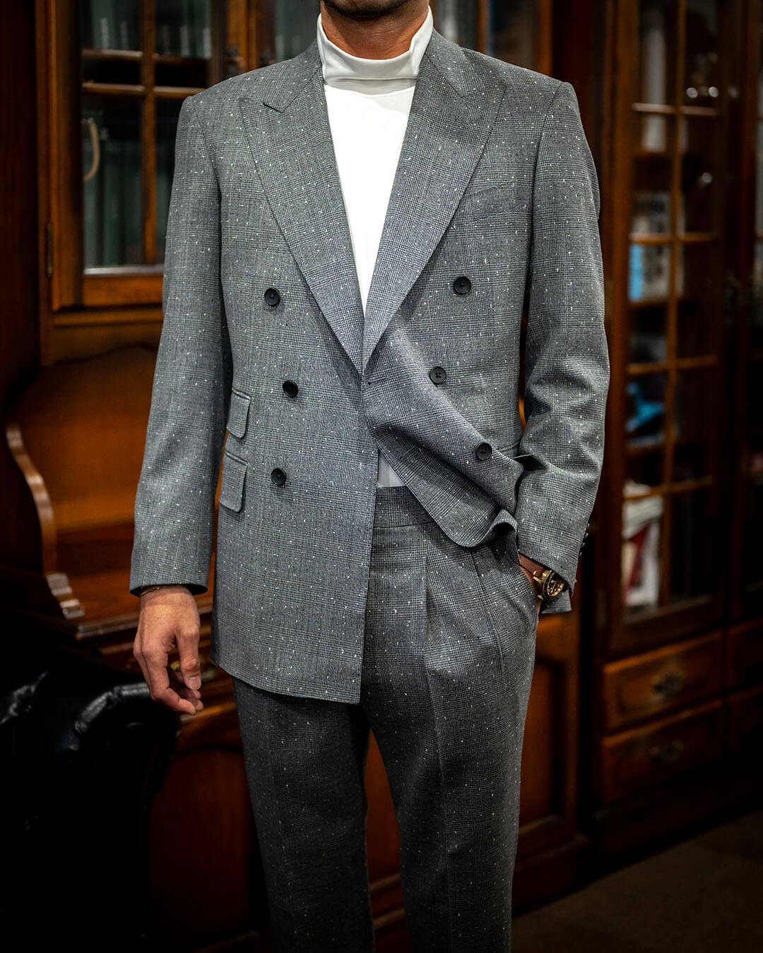 【姫路市のS様】ネップの効いたグレンチェック生地のオーダースーツ